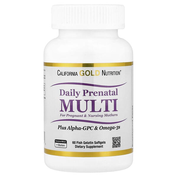 California Gold Nutrition, Prenatal MultiVitamin with Alpha-GPC and Omega-3s, 60 Fish Gelatin Softgels — product photo 1