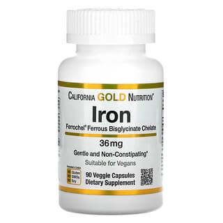 California Gold Nutrition, Ferrochel, железо (бисглицинат), 36 мг, 90 растительных капсул