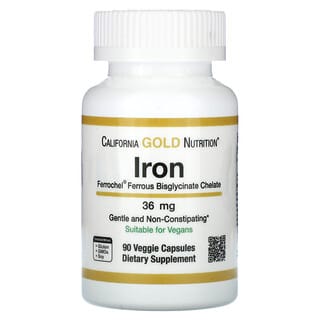 California Gold Nutrition, Ferrochel-Eisen (Bisglycinat), 36 mg, 90 pflanzliche Kapseln