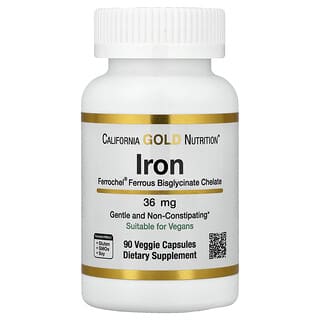 California Gold Nutrition, 亞鐵（雙甘氨酸），36 微克，90 粒素食膠囊