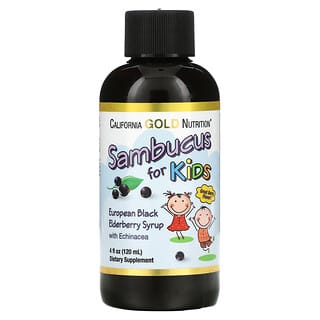 California Gold Nutrition, Sambucus for Kids, Holunder für Kinder, europäischer schwarzer Holunderbeersirup mit Echinacea, 120 ml (4 fl .oz.)