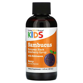 California Gold Nutrition, Sambucus for Kids, Holunder für Kinder, europäischer schwarzer Holunderbeersirup mit Echinacea, 120 ml (4 fl .oz.)