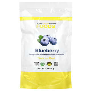 California Gold Nutrition, Makanan, Blueberry Kering Beku, Berry Kering Beku Siap Santap, 1 ons (28 g)