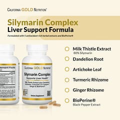 California Gold Nutrition, 水飛薊素復合物，水飛薊提取物 + 蒲公英、朝鮮薊、姜黃素 C3 復合物、姜和 BioPerine，360 粒素食膠囊