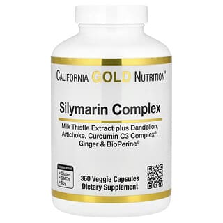 California Gold Nutrition, Complejo de silimarina, Con extracto de cardo mariano, diente de león, alcachofa, Curcumin C3 Complex®, jengibre y BioPerine®, 360 cápsulas vegetales