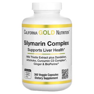 California Gold Nutrition, Silymarin Complex, Milk Thistle Extract Plus Dandelion, Artichoke, Curcumin C3 Complex, Ginger, and BioPerine, 360 Veggie Capsules