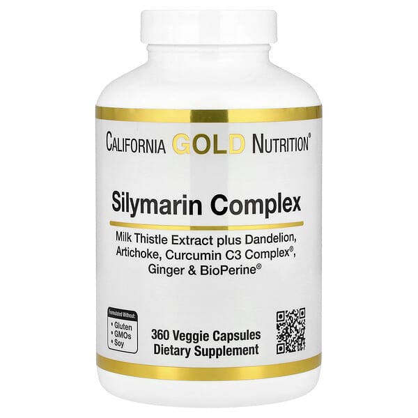 California Gold Nutrition, Silymarin Complex, Milk Thistle Extract Plus Dandelion, Artichoke, Curcumin C3 Complex, Ginger, and BioPerine, 360 Veggie Capsules
