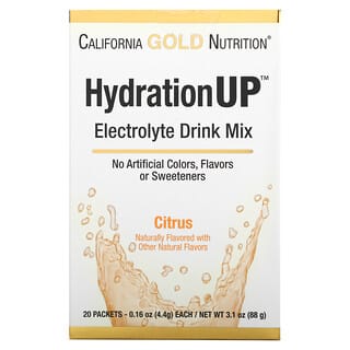 California Gold Nutrition, HydrationUP, Mezcla para preparar bebidas con electrolitos, Cítrico, 20 Sobres, 4,4 g (0,16 oz. líq.) Cada uno