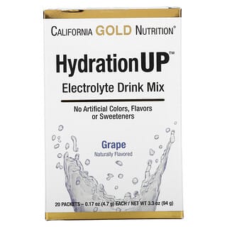 California Gold Nutrition, ハイドレーションアップ、電解質ドリンクミックス、ブドウ、20袋、各4.7g（0.17オンス）