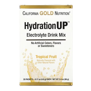 California Gold Nutrition, HydrationUP, Mezcla para preparar bebidas con electrolitos, Frutas tropicales, 20 sobres, 4,8 g (0,17 oz) cada uno