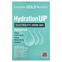 California Gold Nutrition, HydrationUP®, Mezcla para preparar bebidas con electrolitos y lactato de calcio, y vitaminas C y E, Paquete surtido, 20 sobres, 4 g - 4,8 g (0,14 oz - 0,17 oz) cada uno