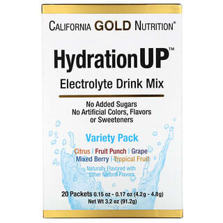 California Gold Nutrition, HydrationUP, Mistura para Bebida com Eletrólitos, Embalagem Variada, 20 Embalagens, 4,2 g (0,15 oz) Cada