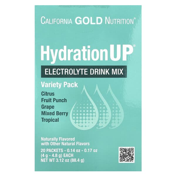 California Gold Nutrition, HydrationUP®，電解質混合飲品，含乳酸鈣、維生素 C 和 E，什錦口味，20 包，每包 0.14 盎司-0.17 盎司（4 克-4.8 