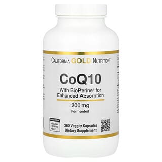 California Gold Nutrition, CoQ10 verificada por la Farmacopea de EE. UU. (USP) con BioPerine, 200 mg, 360 cápsulas vegetales