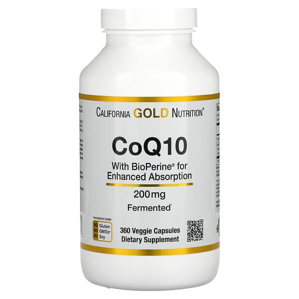 California Gold Nutrition‏, إنزيم Q10 المساعد الموافق لدستور الأدوية الأمريكي مع BioPerine، بمقدار 200 ملجم، 360 كبسولة نباتية