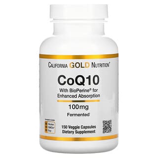 California Gold Nutrition, CoQ10 verificada por la Farmacopea de EE. UU. (USP) con BioPerine, 100 mg, 150 cápsulas vegetales