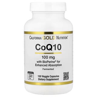 California Gold Nutrition, CoQ10, Ubiquinona USP com Extrato de Pimenta-do-reino Bioperine®, Biodisponibilidade Aprimorada, 100 mg, 150 Cápsulas Vegetais