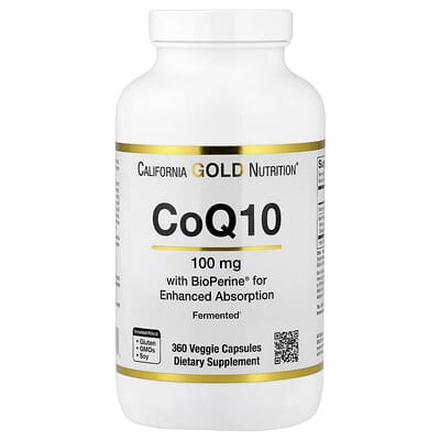 California Gold Nutrition, CoQ10, Ubiquinone USP with Bioperine® Black Pepper Extract, Enhanced Bioavailability, 100 mg, 360 Veggie Capsules
