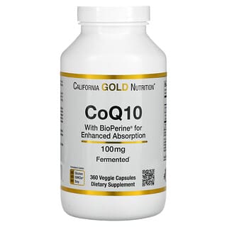 California Gold Nutrition, CoQ10 de grado USP con BioPerine, 100 mg, 360 cápsulas vegetarianas