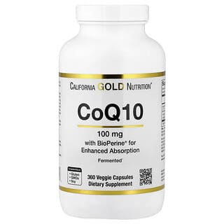 California Gold Nutrition, CoQ10, Ubiquinone USP with BioPerine® Black Pepper Extract, CoQ10, Ubichinon USP mit BioPerine® Schwarzem-Pfeffer-Extrakt, verbesserte Bioverfügbarkeit, 100 mg, 360 pflanzliche Kapseln
