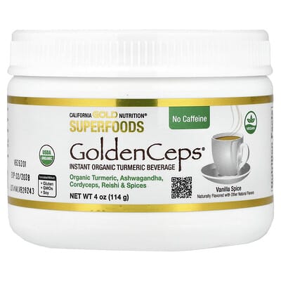 California Gold Nutrition, SuperFood, GoldenCeps, Organic Turmeric & Ashwagandha, Cordyceps & Reishi, 4 oz (114 g)