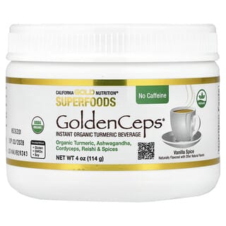 California Gold Nutrition, Superfoods, GoldenCeps, органическая куркума с ашвагандой, кордицепсом и рейши, 114 г (4 унции)