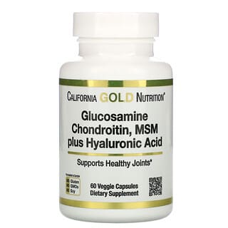 California Gold Nutrition, Glucosamina, condroitina y MSM más ácido hialurónico, 60 cápsulas vegetales