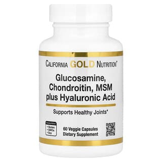 California Gold Nutrition, Glucosamina, condroitina y MSM más ácido hialurónico, 60 cápsulas vegetales