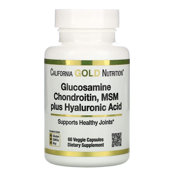 California Gold Nutrition, комплекс з глюкозаміном, хондроїтином, МСМ і гіалуроновою кислотою, 60 рослинних капсул