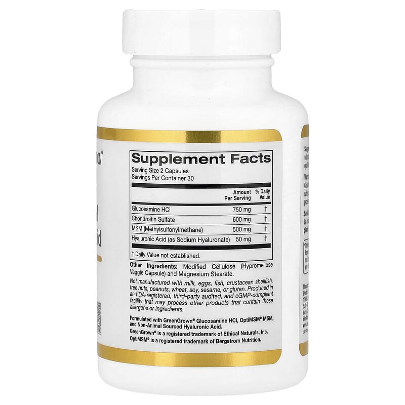 Купить California Gold Nutrition, глюкозамин, хондроитин и МСМ с гиалуроновой кислотой, 60 растительных капсул