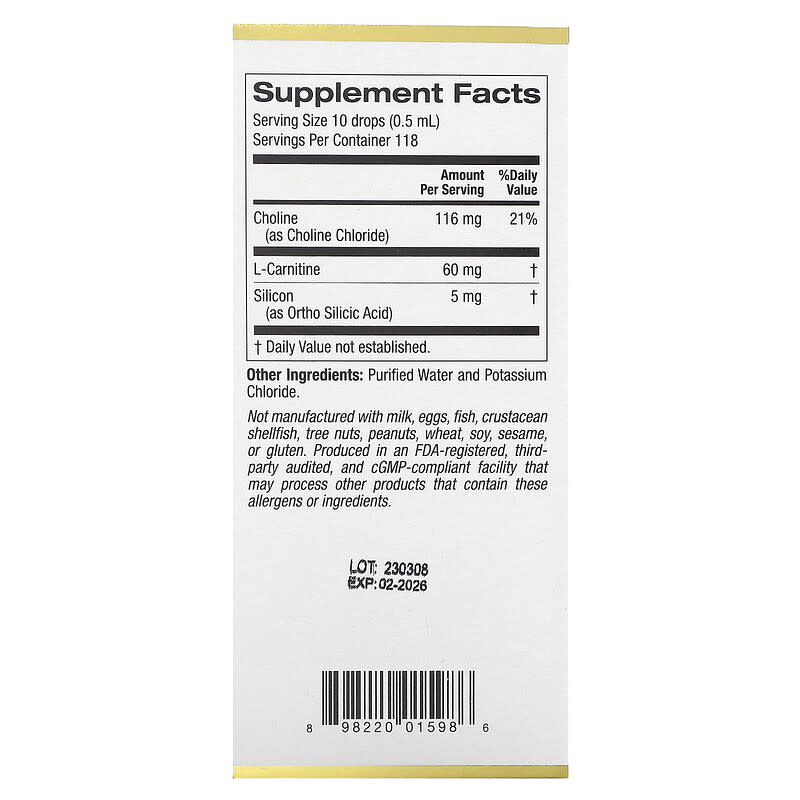 Choline Silica Complex, Bioavailable & Stabilized Silicon with Choline & L- Carnitine, 2 fl oz (59