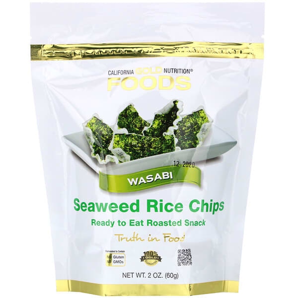 California Gold Nutrition, Chips de arroz con algas marinas, Wasabi, 60 g (2 oz)