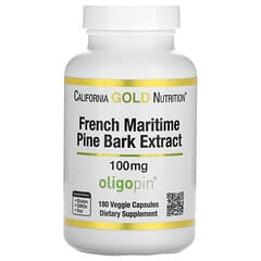 California Gold Nutrition, Extrait d'écorce de pin maritime français, Oligopin, Polyphénol antioxydant, 100 mg, 180 capsules végétariennes