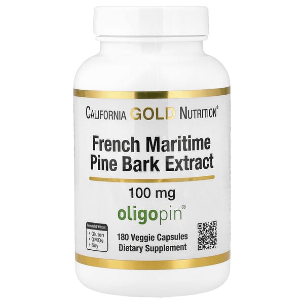 California Gold Nutrition, French Maritime Pine Bark Extract, Oligopin®, 100 mg, 180 Veggie Capsules — product photo 1
