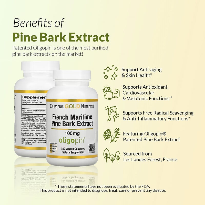 California Gold Nutrition, French Maritime Pine Bark Extract, Oligopin, 100 mg, 180 Veggie Capsules