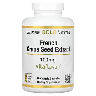 California Gold Nutrition, Extrait de pépin de raisin français, VitaFlavan, Polyphénol antioxydant, 100 mg, 360 capsules végétariennes