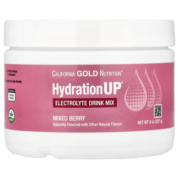 California Gold Nutrition HydrationUP®, Electrolyte Drink Mix with Calcium, Potassium, Vitamin C, and Vitamin E, Mixed Berry, 8 oz (227 g)