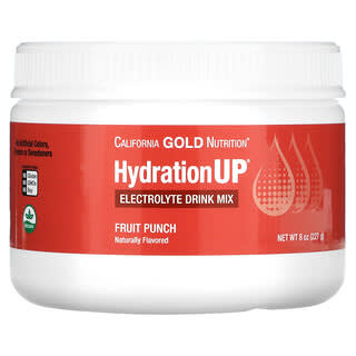 California Gold Nutrition‏, משקאות - HydrationUP - אבקה להכנת משקה אלקטרוליטים בטעם פונץ' פירות, 227 גרם (8 אונקיות)