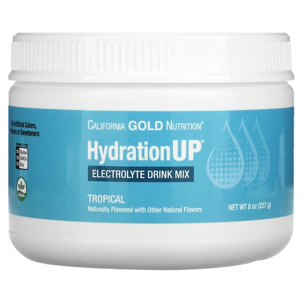 California Gold Nutrition, HydrationUP（ハイドレーションアップ）、電解質ドリンクミックスパウダー、トロピカルフルーツ、227g（8オンス）