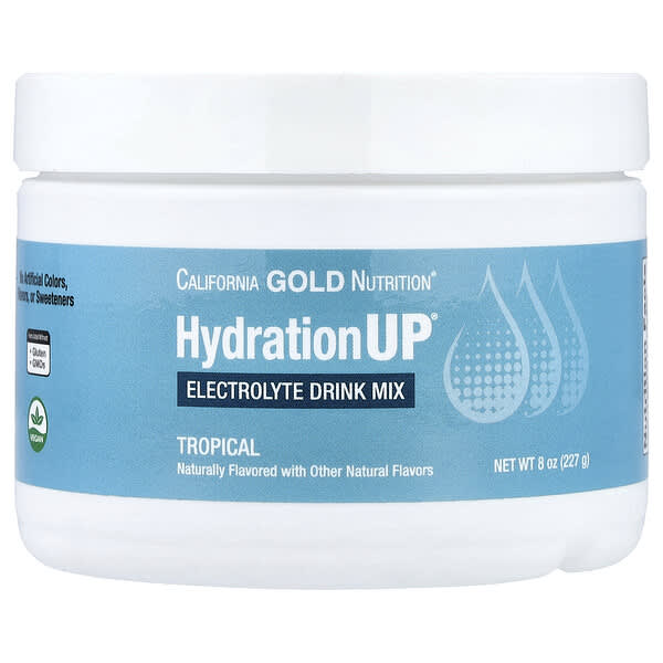 California Gold Nutrition Beverages, HydrationUP®, Electrolyte Drink Mix with Calcium, Potassium, Vitamin C, and Vitamin E, Tropical, 8 oz (227 g)