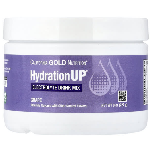 California Gold Nutrition, HydrationUP®, 전해질 드링크 믹스, 칼슘, 칼륨, 비타민C, 비타민E 함유 포도, 227g(8oz)