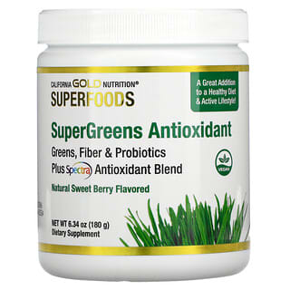 California Gold Nutrition‏, SUPERFOODS - תערובת נוגדת חמצון של ירקות ירוקים SuperGreens Antioxidant, ירקות ירוקים, סיבים תזונתיים ופרוביוטיקה, פירות יער מתוקים, 180 גרם (6.34 אונקיות)