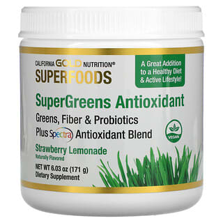 California Gold Nutrition, SUPERFOODS, комплекс антиоксидантов из суперзелени, зелень, клетчатка и пробиотики, со вкусом клубничного лимонада, 171 г (6,03 унции)