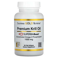 California Gold Nutrition, Premium Krill Oil with SUPERBABoost, hochwertiges Krillöl mit SUPERBABoost, 1.000 mg, 60 Weichkapseln aus Fischgelatine