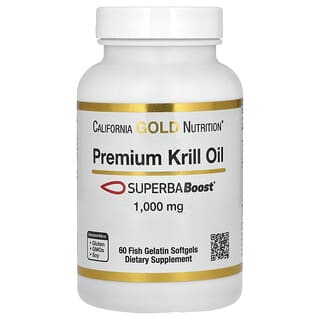 California Gold Nutrition, Óleo de Krill Premium com SUPERBABoost, 1.000 mg, 60 Cápsulas Softgel de Gelatina de Peixe