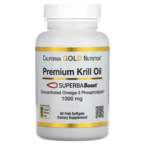 California Gold Nutrition, Aceite de krill premium con SUPERBABoost, 1.000 mg, 60 cápsulas blandas de pescado