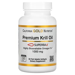California Gold Nutrition, SUPERBA2 Premium Krill Oil, Omega-3, 1,000 mg, 60 Softgels