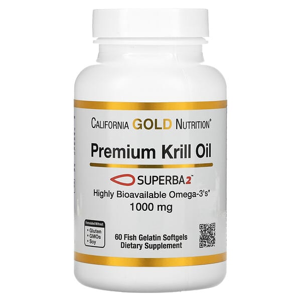 California Gold Nutrition, Premium Krill Oil with Superba2, 1,000 mg, 60 Fish Gelatin Softgels