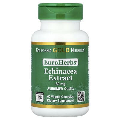 California Gold Nutrition, EuroHerbs™, Echinacea Herb Extract, Euromed Quality, 80 mg, 60 Veggie Capsules