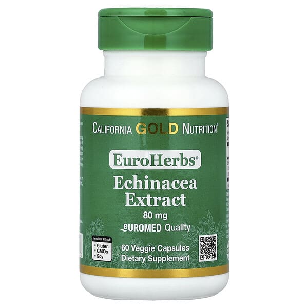 California Gold Nutrition, EuroHerbs™, 에키네시아 허브 추출물, Euromed 품질, 80mg, 베지 캡슐 60정